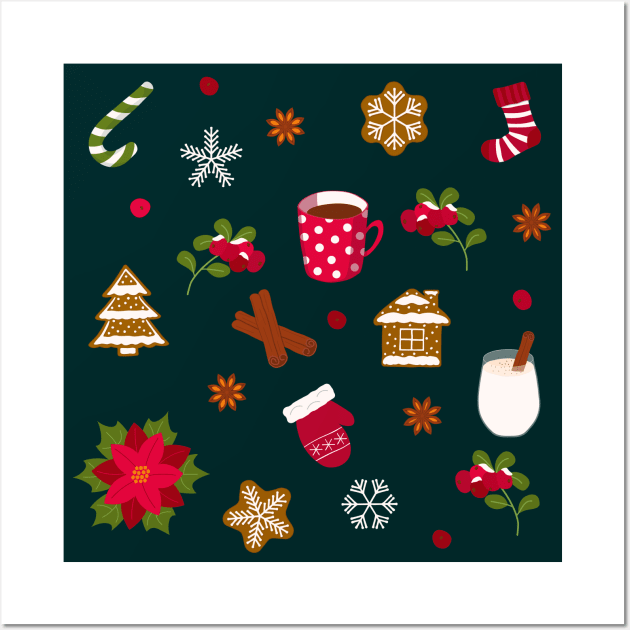 Christmas pattern drinks and аttributes Wall Art by LizaAdler